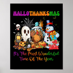 Halloween Thanksgiving Christmas Happy Hallothanks Poster
