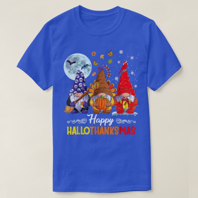 Halloween Thanksgiving Christmas Happy HalloThanks T-Shirt (Design Front)