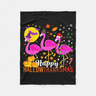 Halloween Thanksgiving Christmas Happy Hallowthank Fleece Blanket