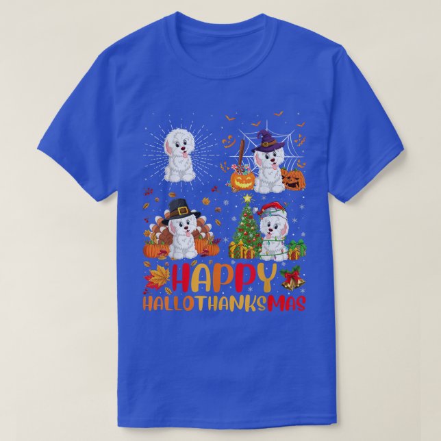 Halloween Thanksgiving Christmas Havanese Dog Hall T-Shirt (Design Front)