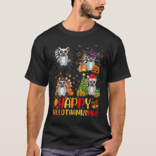 Halloween Thanksgiving Christmas Lemur Hallothanks T-Shirt