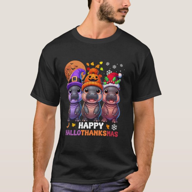 Halloween Thanksgiving Christmas Moo Deng Pigmy Hi T-Shirt (Front)