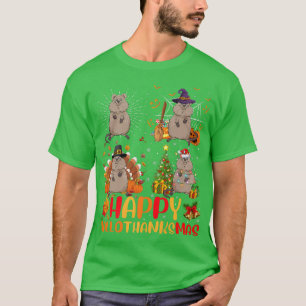Halloween Thanksgiving Christmas Quokka Hallothank T-Shirt