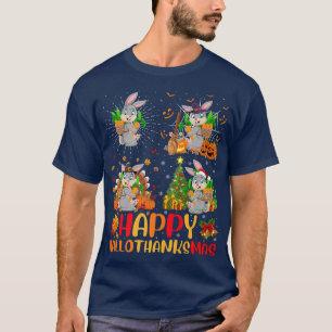 Halloween Thanksgiving Christmas Rabbit Hallothank T-Shirt