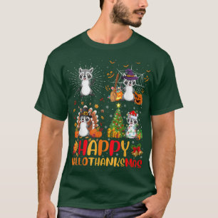 Halloween Thanksgiving Christmas Raccoon Hallothan T-Shirt