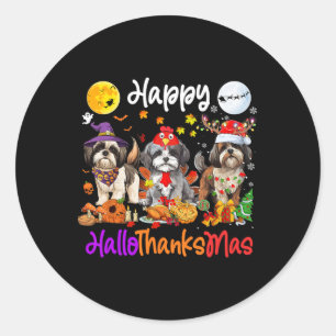Halloween Thanksgiving Christmas Shih Tzu Dog Hall Classic Round Sticker