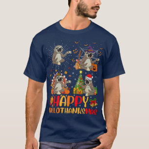 Halloween Thanksgiving Christmas Sloth Hallothanks T-Shirt