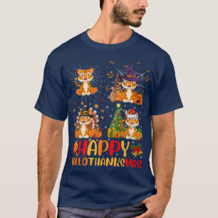 Halloween Thanksgiving Christmas Tiger Hallothanks T-Shirt
