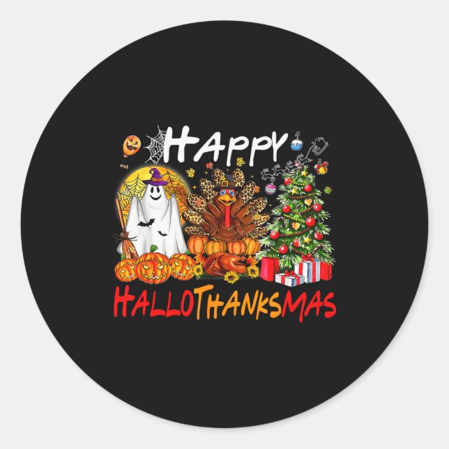 Halloween Thanksgiving Christmas Turkey Happy Hall Classic Round Sticker (Front)