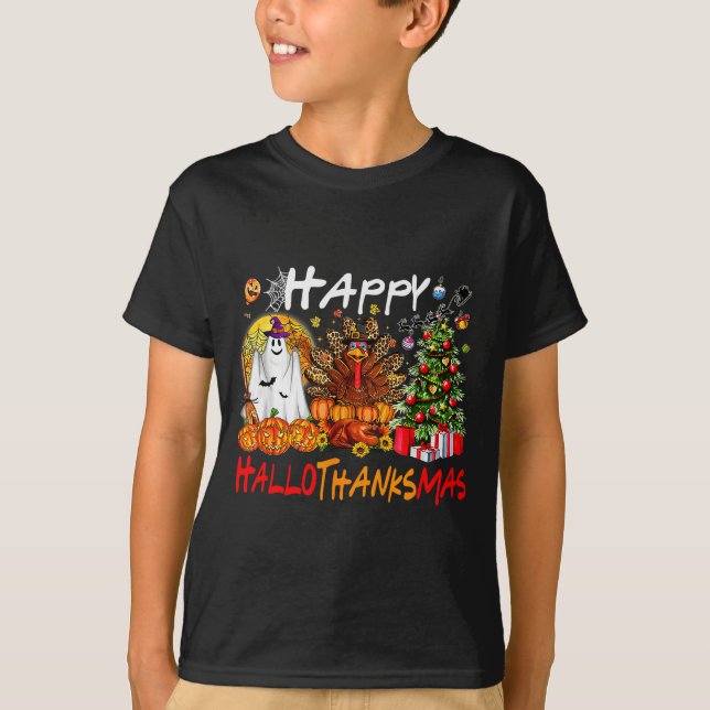 Halloween Thanksgiving Christmas Turkey Happy Hall T-Shirt (Front)