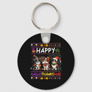 Halloween Thanksgiving Christmas Ugly Papillon Dog Keychain