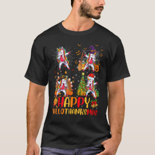 Halloween Thanksgiving Christmas Unicorn Hallothan T-Shirt
