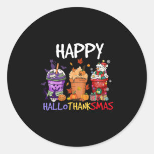 Halloween Thanksgiving Happy Hallothanksmas Season Classic Round Sticker