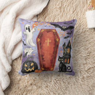 Halloween ,The Haunting of the Sealed Coffin Throw Pillow