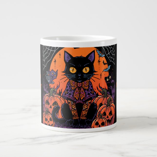 Halloween,The Pumpkin Patch Prowler ,Black Cat Large Coffee Mug (Front)