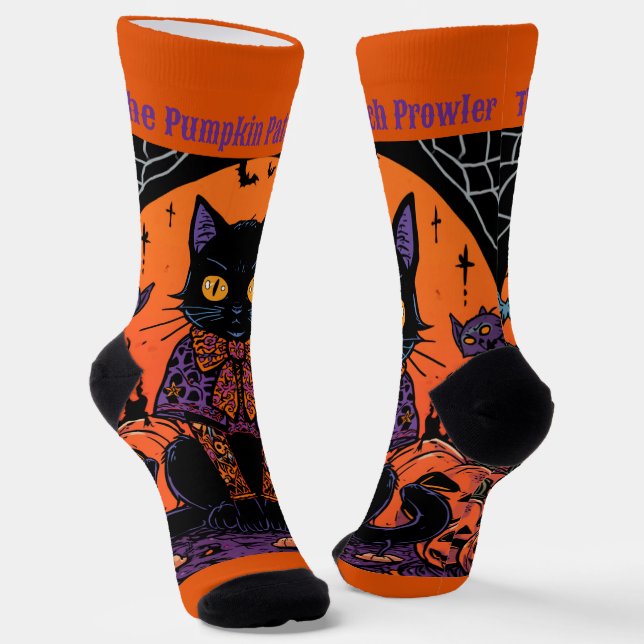 Halloween,The Pumpkin Patch Prowler ,Black Cat Socks (Angled)