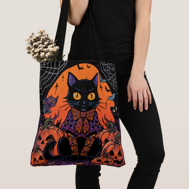 Halloween,The Pumpkin Patch Prowler ,Black Cat Tote Bag (Close Up)