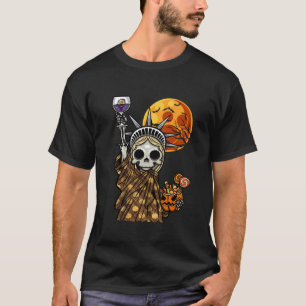 Halloween The Statue of Liberty Skeleton Skull Pum T-Shirt