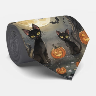 Halloween,The Witch's Cat and His Boo Buddies Neck Tie