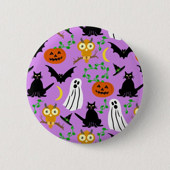 Halloween Theme Collage Toss Pattern Purple 2 Inch Round Button (Front)