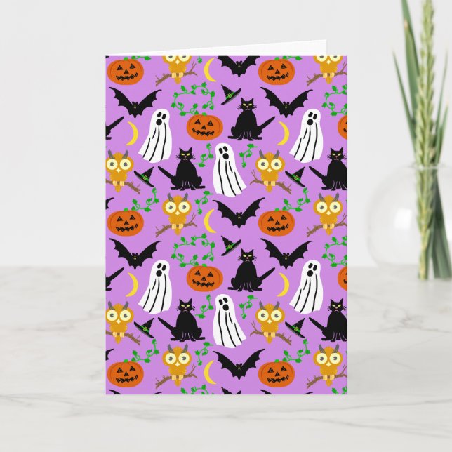 Halloween Theme Collage Toss Pattern Purple Card (Front)