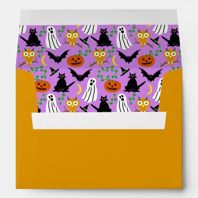 Halloween Theme Collage Toss Pattern Purple Envelopes (Back (Bottom))