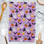 Halloween Theme Collage Toss Pattern Purple Kitchen Towel<br><div class="desc">This whimsical Halloween toss pattern is made mostly in orange and black on a light purple background. It includes white ghosts, black cats and bats, orange pumpkins and light-orange owls. It's a cute cartoon design to help you celebrate at your spooky party. This design is appropriate for a kids' party...</div>