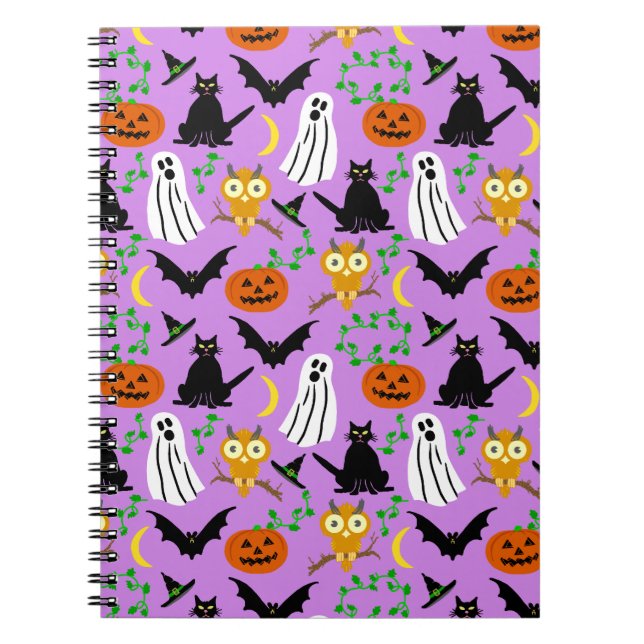 Halloween Theme Collage Toss Pattern Purple Notebook (Front)