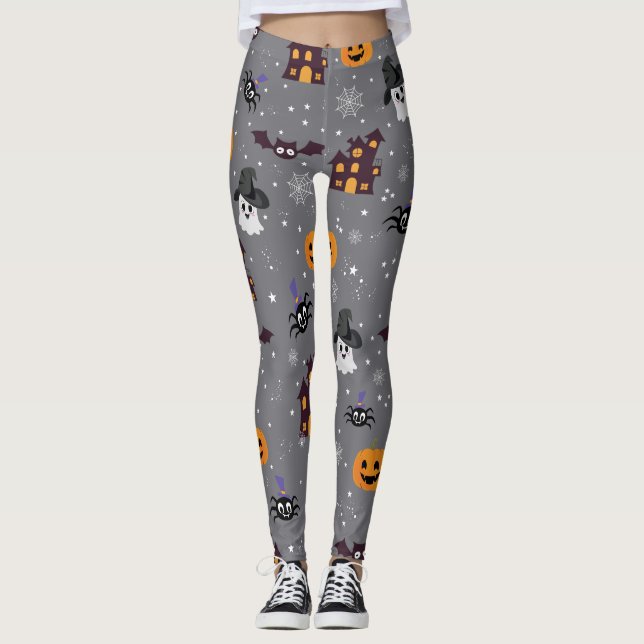 Halloween Theme Grey Spooky Leggings (Front)