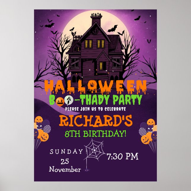 Halloween Theme Kids Birthday Party Poster (Front)