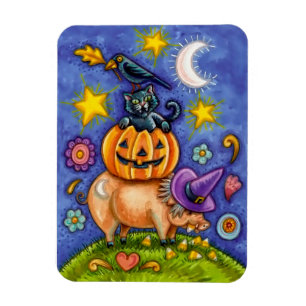 Halloween Theme Magnet with Bird Cat Pumpkin & Pig