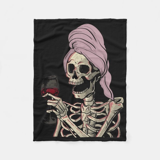 Halloween Theme Skeleton Wine  Fleece Blanket (Front)