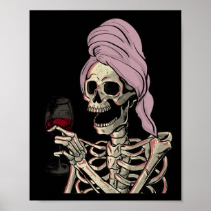 Halloween Theme Skeleton Wine Poster