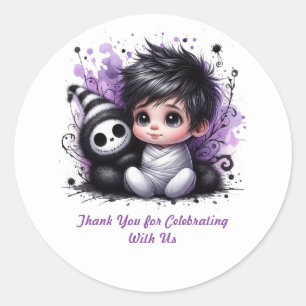 Halloween-themed Baby Shower – Purple Gothic Baby Classic Round Sticker