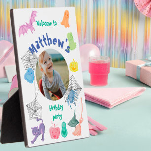 Halloween-themed birthday party welcome plaque