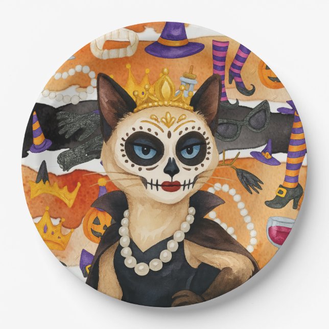 Halloween themed for Cat Lovers Party  Paper Plate (Front)