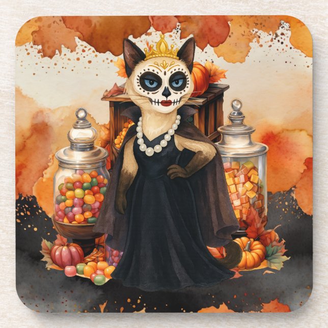 Halloween themed for Cat Lovers with candies Coaster (Front)