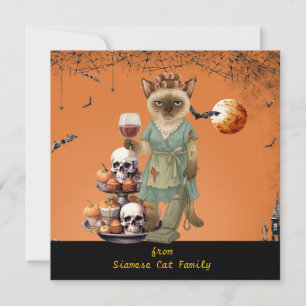 Halloween themed for Cat Lovers with candies Squar Holiday Card