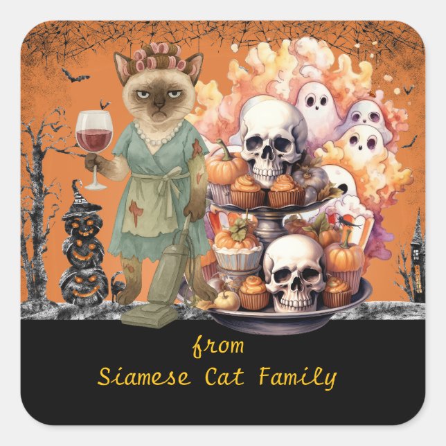 Halloween themed for Cat Lovers with candies Squar Square Sticker (Front)