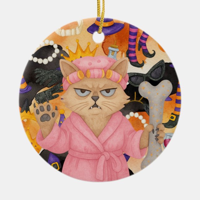 Halloween themed for Siamese Cat Lovers  Ceramic Ornament (Front)