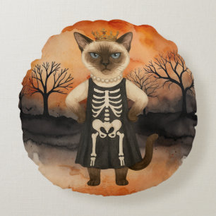 Halloween themed for Siamese Cat Lovers Round Pillow