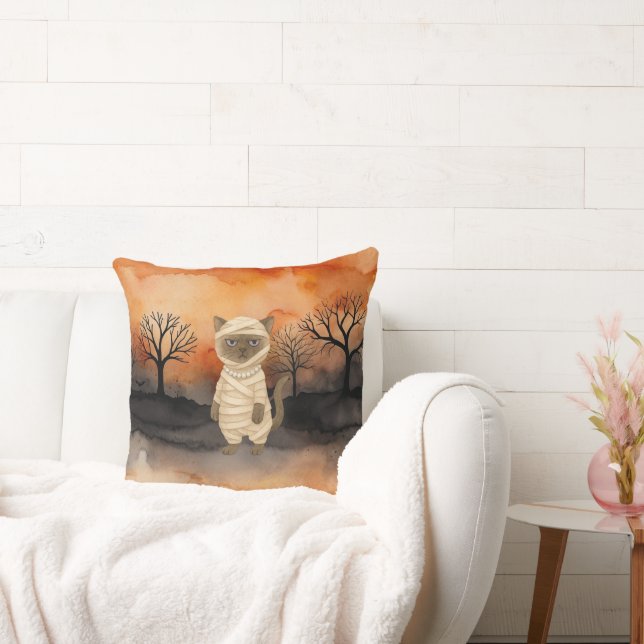Halloween themed for Siamese Cat Lovers  Throw Pillow (Couch)