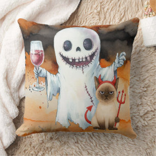 Halloween themed for Siamese Cat Lovers  Throw Pillow