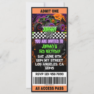Halloween Themed Monster Truck Ticket Invitation