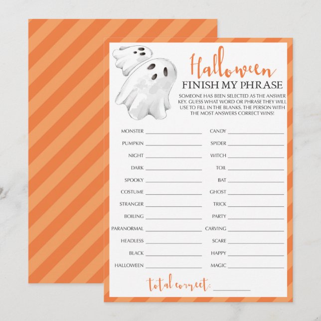 Halloween Themed Party Game Finish My Phrase (Front/Back)
