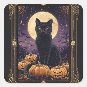 Halloween themed tarot card with a black cat square sticker