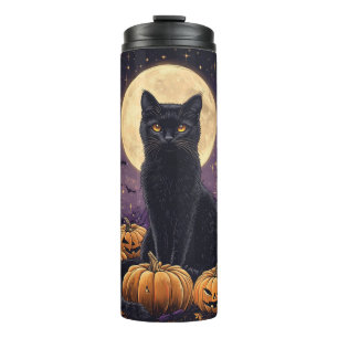 Halloween themed tarot card with a black cat thermal tumbler