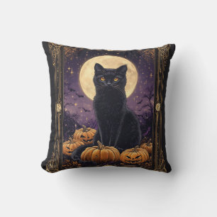 Halloween themed tarot card with a black cat throw pillow