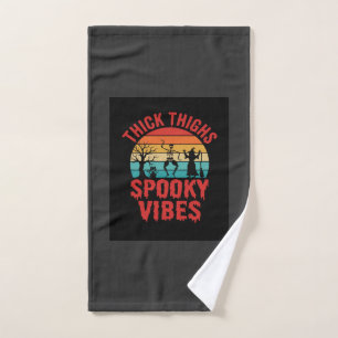 Halloween Thick Thighs Spooky Vibes Skeleton Desig Hand Towel