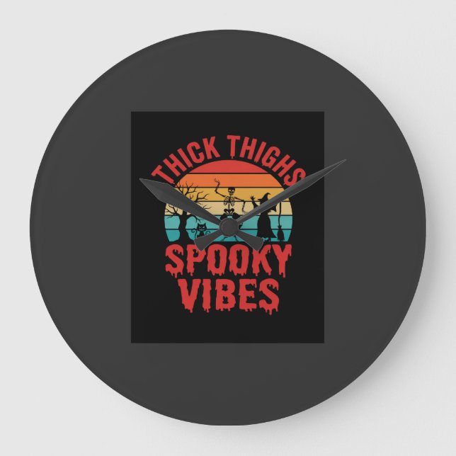 Halloween Thick Thighs Spooky Vibes Skeleton Desig Large Clock (Front)